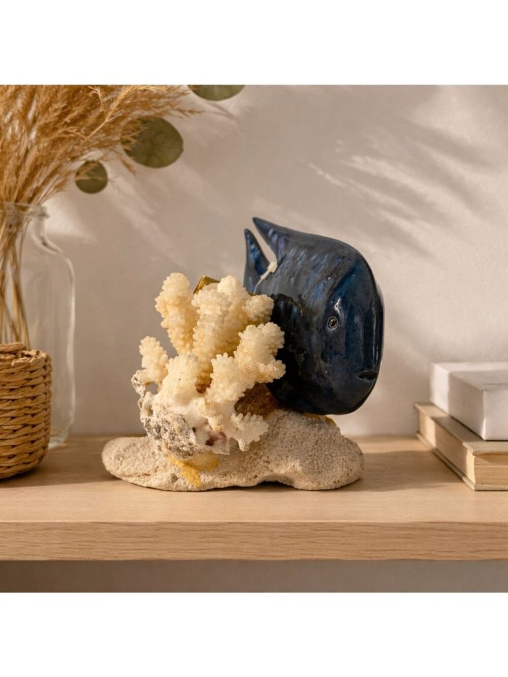 Pacific Ceramics Fish Sculpture Coral Base Nautical Coastal Decor